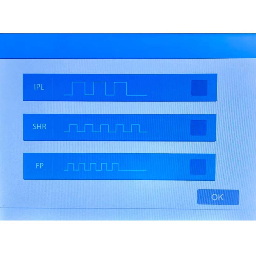 Display Screen of IPL Skin Rejuvenation Machine 3 in 1, IPL, SHR and FP selection 